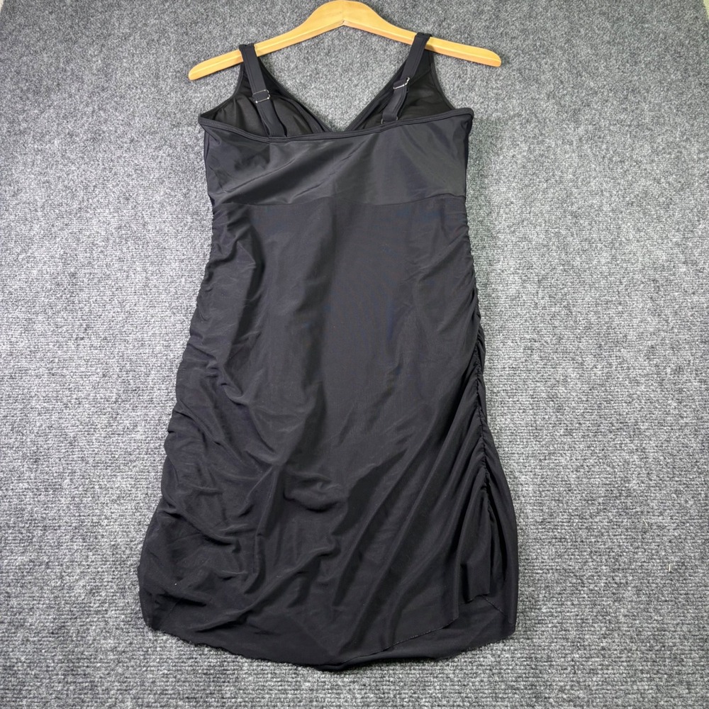 LB Swim Dress Women Large Black Ruched Side Drawstring V-Neck Adjustable Straps - Picture 2 of 6
